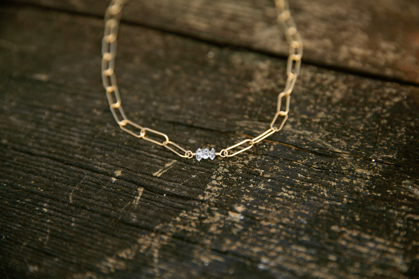 Herkimer Diamond Gold Chain Necklace