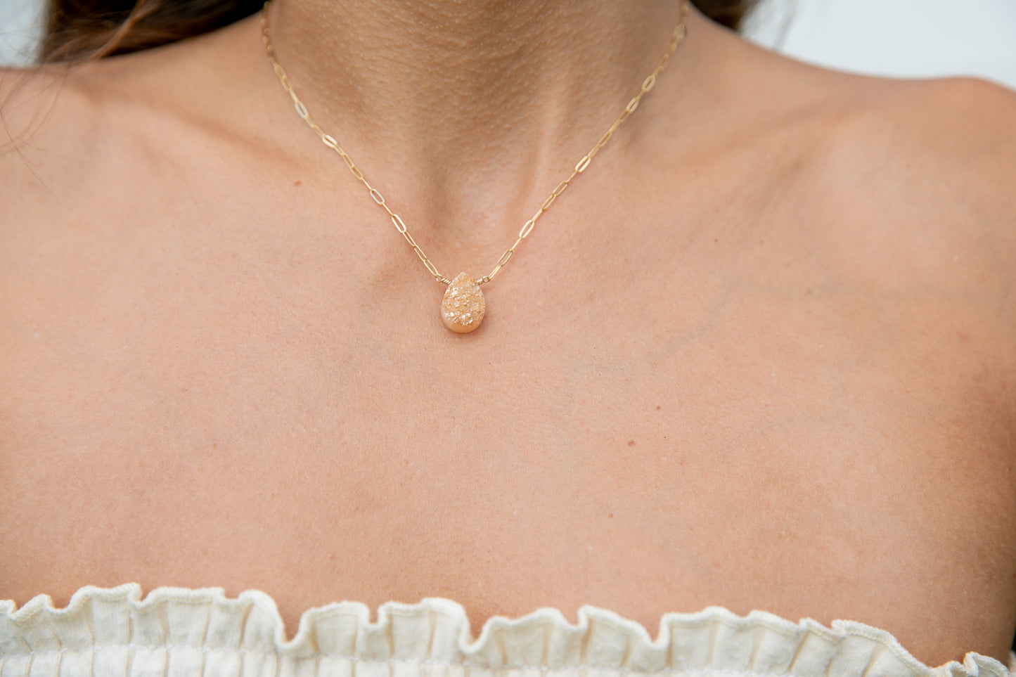 Pink Druzy Gold-Filled Necklace