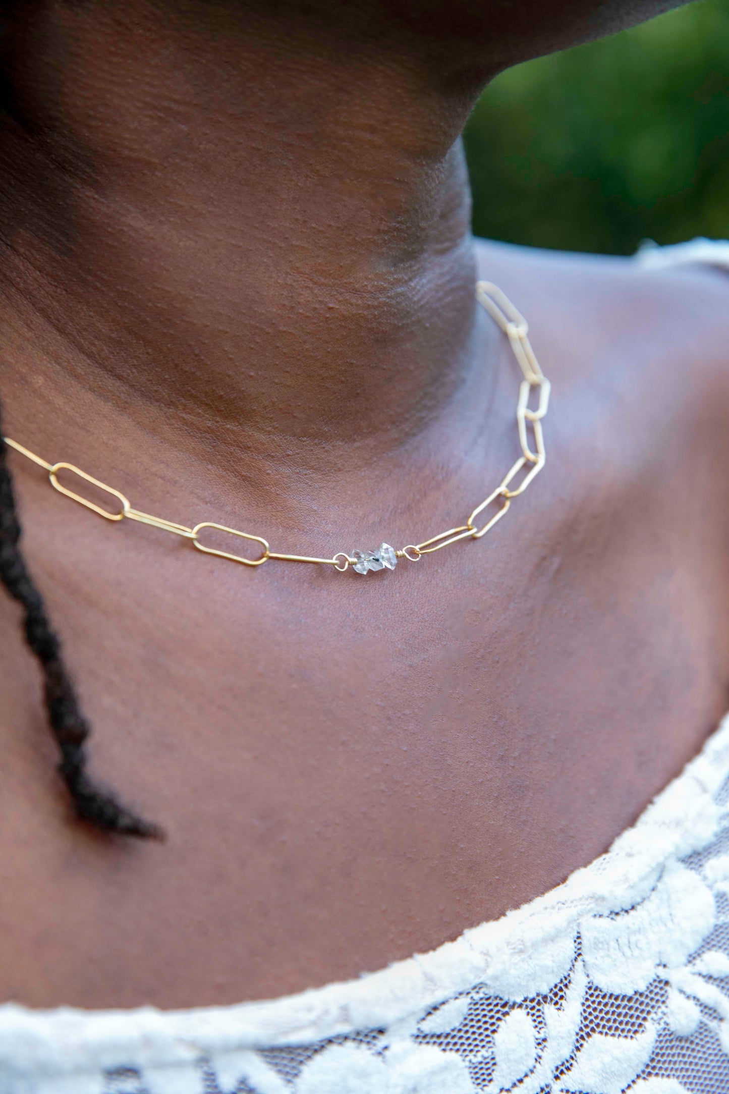 Herkimer Diamond Gold Chain Necklace