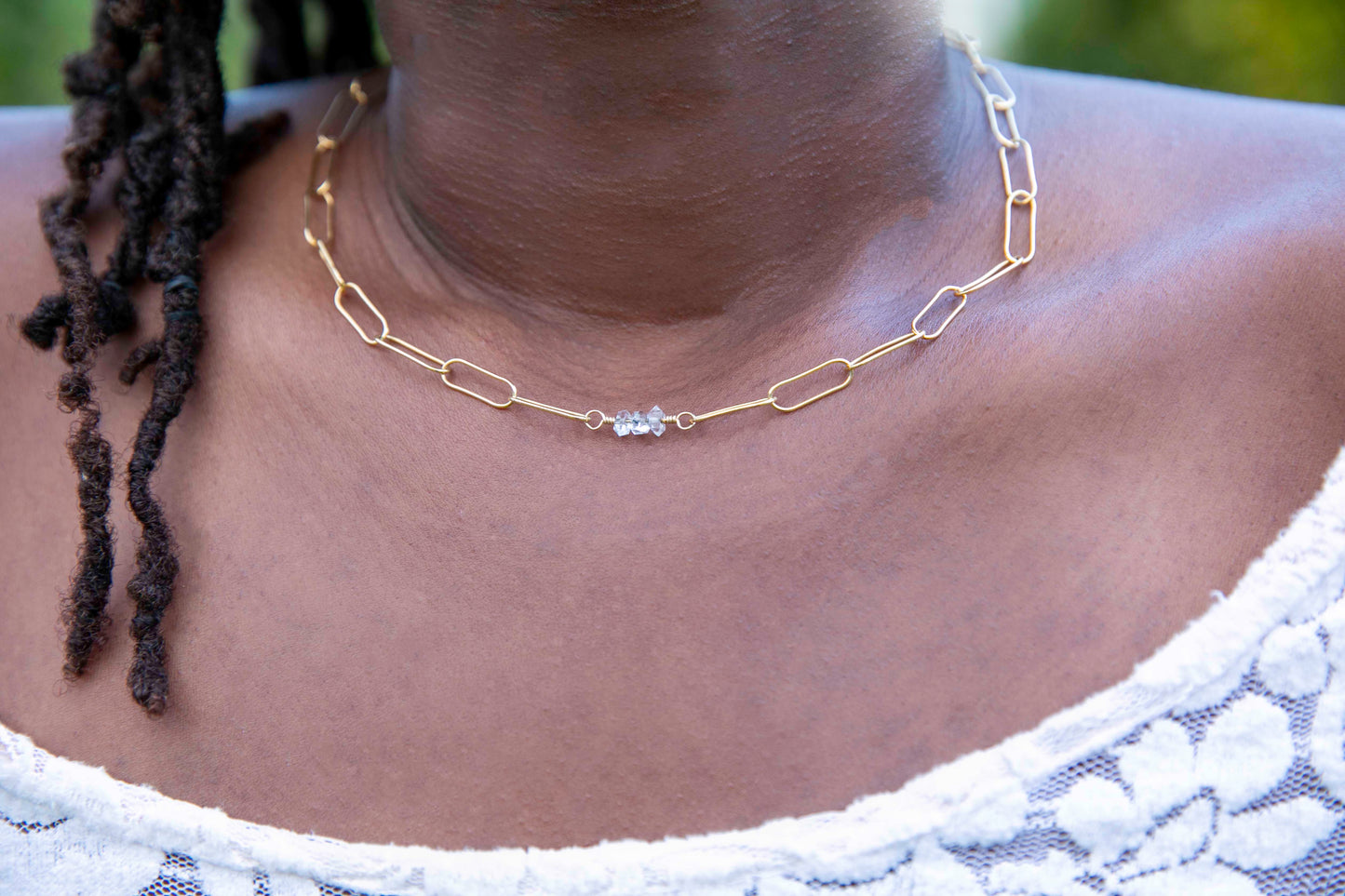 Herkimer Diamond Gold Chain Necklace
