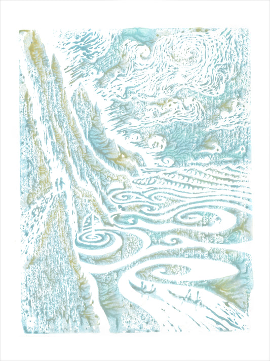 You are Here woodblock print